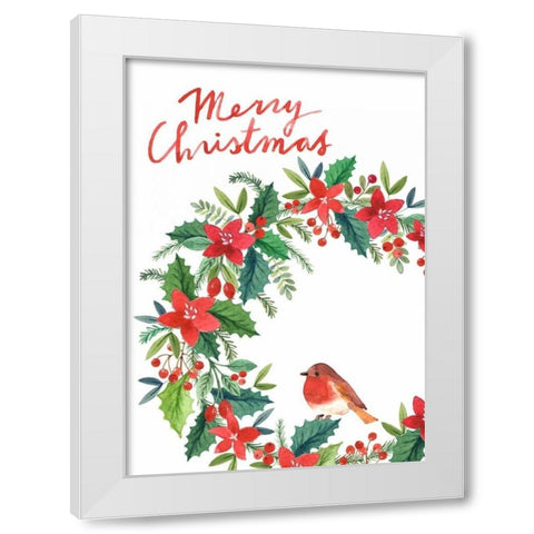 Merry Christmas Wreath White Modern Wood Framed Art Print by P.S. Art Studios