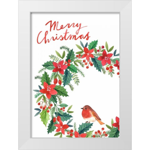 Merry Christmas Wreath White Modern Wood Framed Art Print by P.S. Art Studios