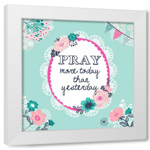 Pray White Modern Wood Framed Art Print by P.S. Art Studios