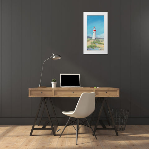 Lighthouse Tall White Modern Wood Framed Art Print by P.S. Art Studios