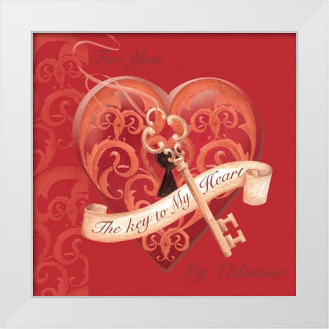 The Key to My Heart White Modern Wood Framed Art Print by P.S. Art Studios