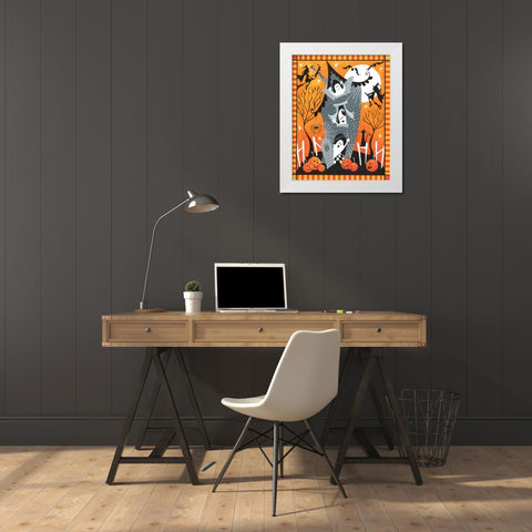 Haunted House Ghosts White Modern Wood Framed Art Print by P.S. Art Studios