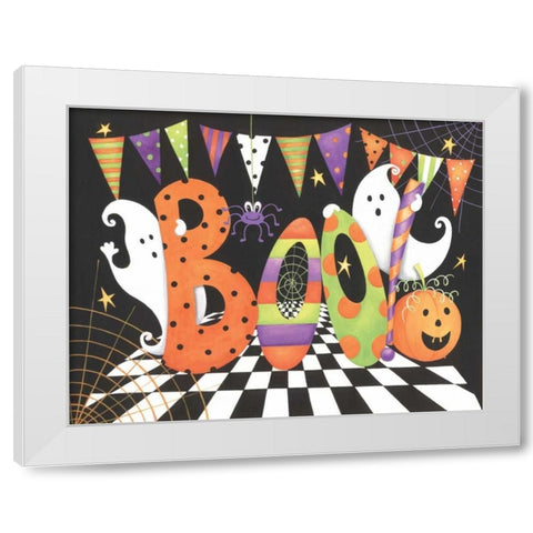 Boo White Modern Wood Framed Art Print by P.S. Art Studios