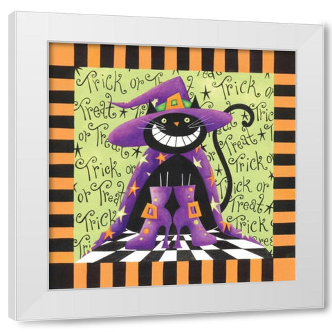 Halloween Cat White Modern Wood Framed Art Print by P.S. Art Studios