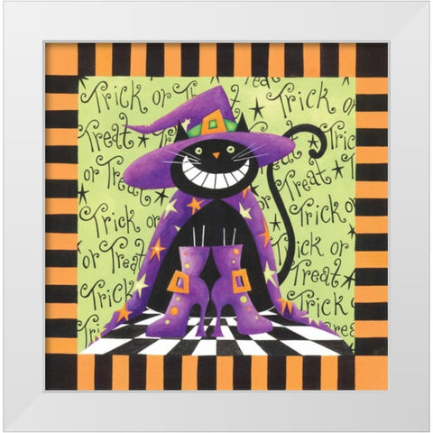 Halloween Cat White Modern Wood Framed Art Print by P.S. Art Studios