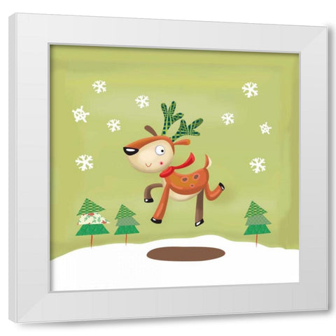 Playful Reindeer White Modern Wood Framed Art Print by P.S. Art Studios