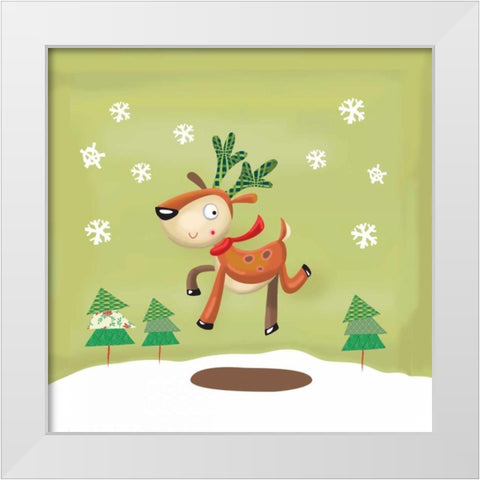 Playful Reindeer White Modern Wood Framed Art Print by P.S. Art Studios