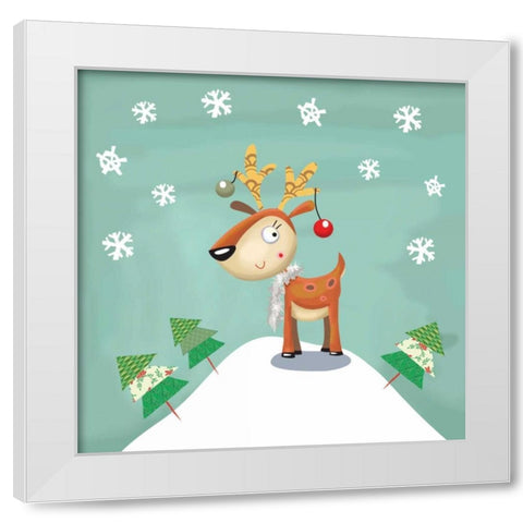 Snowy Reindeer White Modern Wood Framed Art Print by P.S. Art Studios