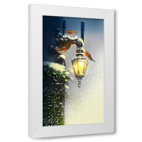 Holiday Birds White Modern Wood Framed Art Print by P.S. Art Studios