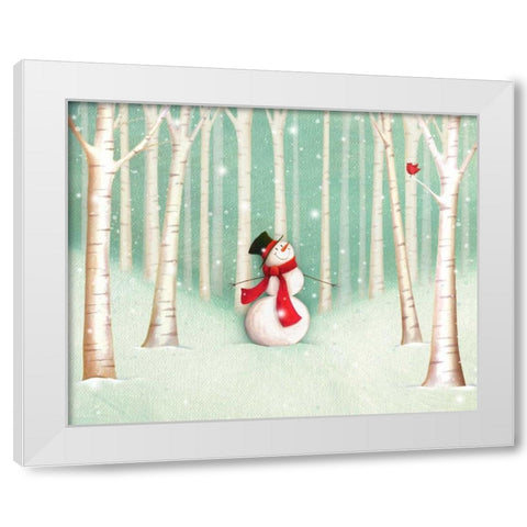 Holiday Joys Snowman White Modern Wood Framed Art Print by P.S. Art Studios