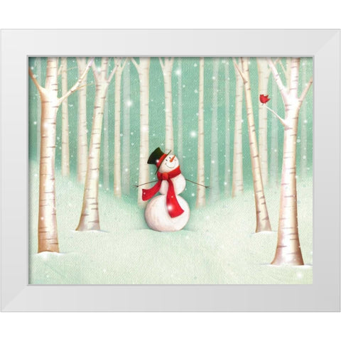 Holiday Joys Snowman White Modern Wood Framed Art Print by P.S. Art Studios