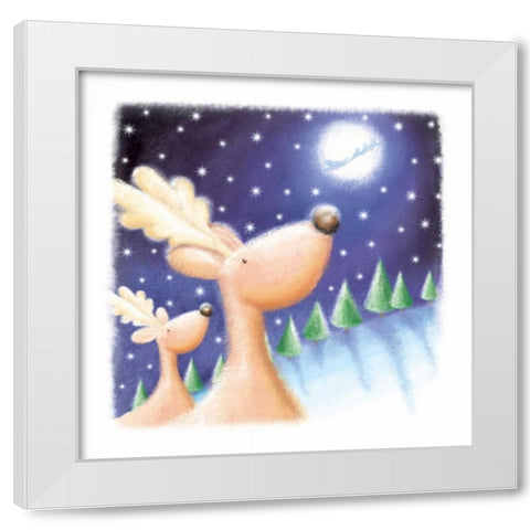 Reindeer White Modern Wood Framed Art Print by P.S. Art Studios