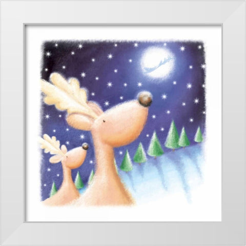 Reindeer White Modern Wood Framed Art Print by P.S. Art Studios