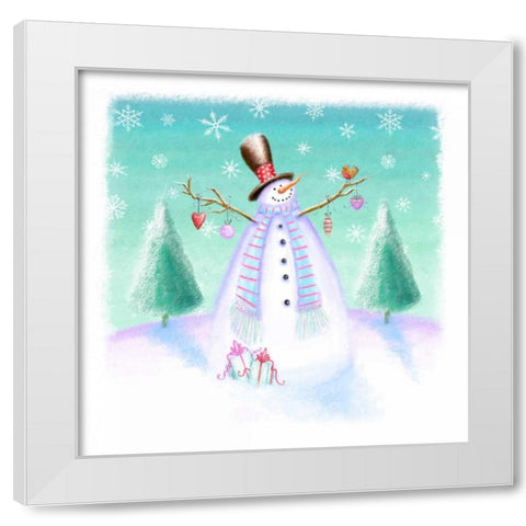 Holiday Snowman White Modern Wood Framed Art Print by P.S. Art Studios