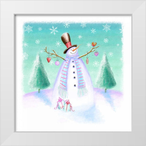 Holiday Snowman White Modern Wood Framed Art Print by P.S. Art Studios