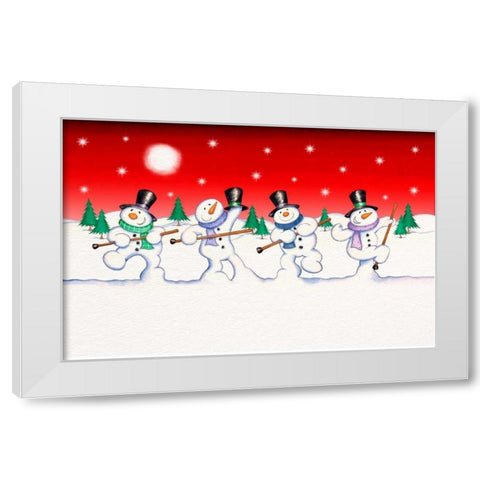 Dancing Snowmen White Modern Wood Framed Art Print by P.S. Art Studios