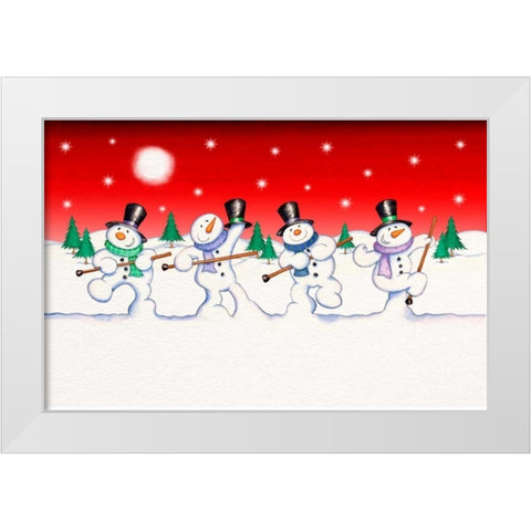 Dancing Snowmen White Modern Wood Framed Art Print by P.S. Art Studios
