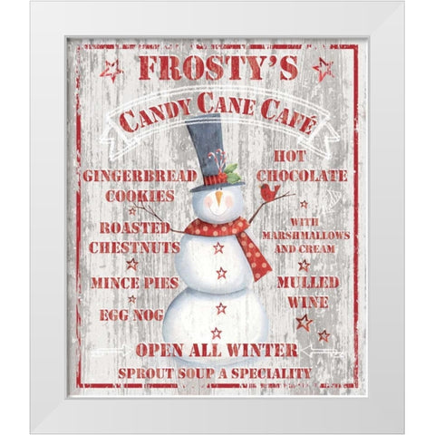 Frostys Candy Cane Cafe White Modern Wood Framed Art Print by P.S. Art Studios