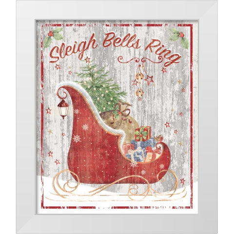 Sleigh Bells ring White Modern Wood Framed Art Print by P.S. Art Studios