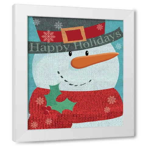 Snowman w/ Scarf White Modern Wood Framed Art Print by P.S. Art Studios