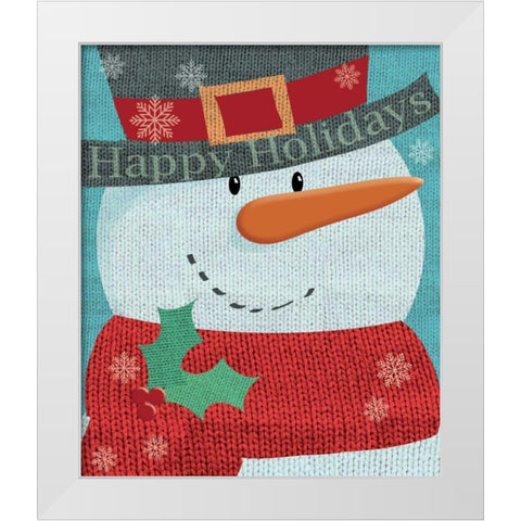 Snowman w/ Scarf White Modern Wood Framed Art Print by P.S. Art Studios