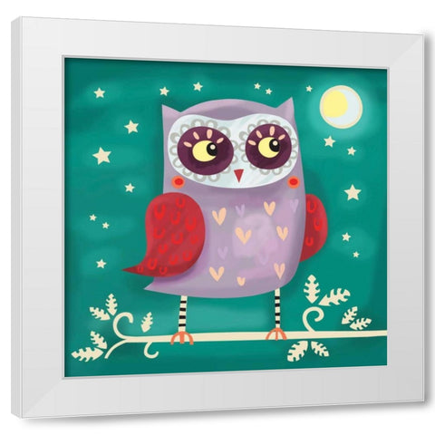Night Owl White Modern Wood Framed Art Print by P.S. Art Studios