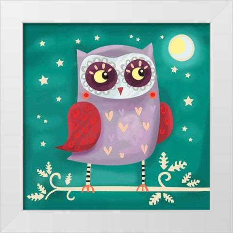 Night Owl White Modern Wood Framed Art Print by P.S. Art Studios