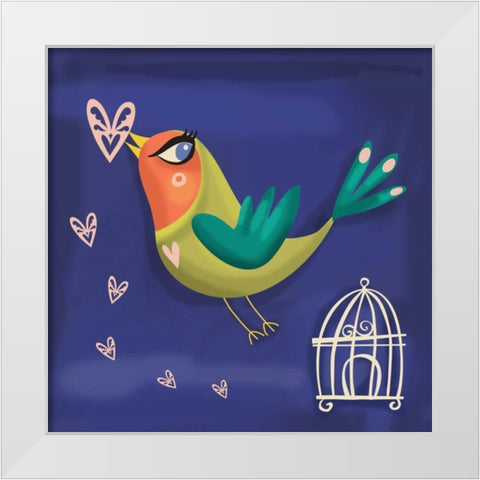 Love Bird White Modern Wood Framed Art Print by P.S. Art Studios