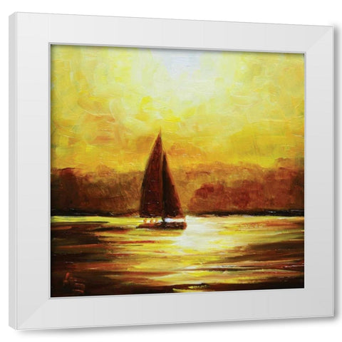 Sail Sunset White Modern Wood Framed Art Print by P.S. Art Studios