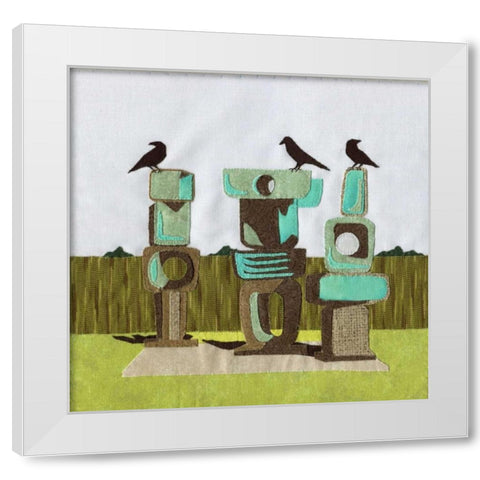 Birds on Rocks White Modern Wood Framed Art Print by P.S. Art Studios