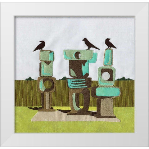 Birds on Rocks White Modern Wood Framed Art Print by P.S. Art Studios