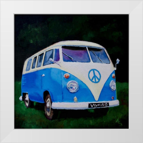 Blue Van White Modern Wood Framed Art Print by P.S. Art Studios
