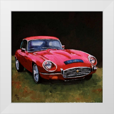 Red Car White Modern Wood Framed Art Print by P.S. Art Studios