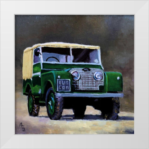 Green SUV White Modern Wood Framed Art Print by P.S. Art Studios
