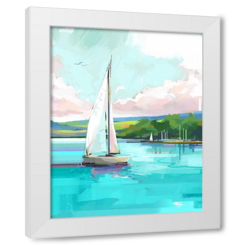 Sailboat White Modern Wood Framed Art Print by P.S. Art Studios