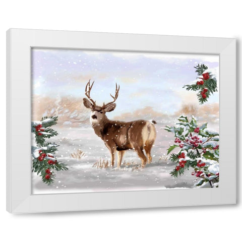 Holiday Deer White Modern Wood Framed Art Print by P.S. Art Studios