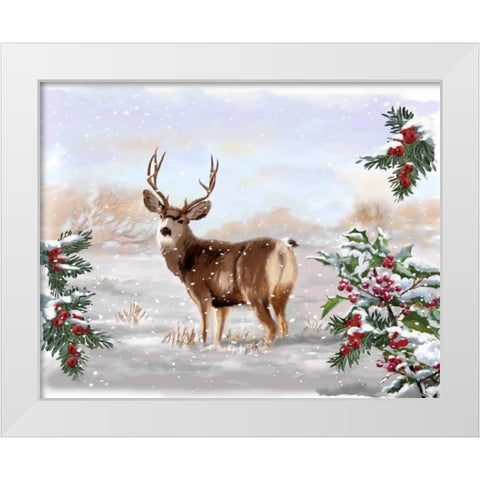 Holiday Deer White Modern Wood Framed Art Print by P.S. Art Studios