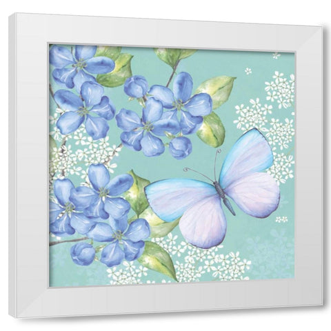 Blue Floral Butterfly White Modern Wood Framed Art Print by P.S. Art Studios