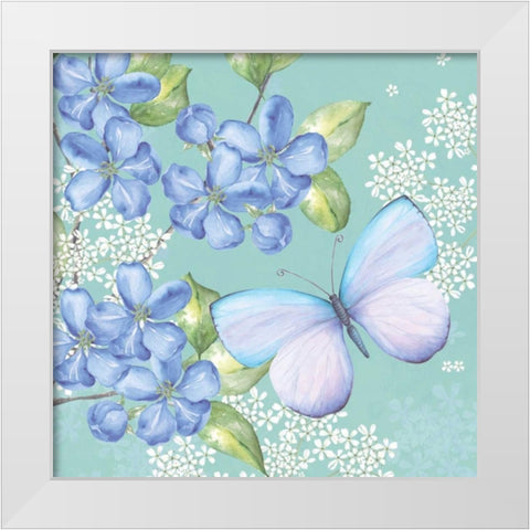 Blue Floral Butterfly White Modern Wood Framed Art Print by P.S. Art Studios