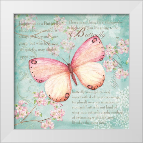 Pink Butterfly White Modern Wood Framed Art Print by P.S. Art Studios