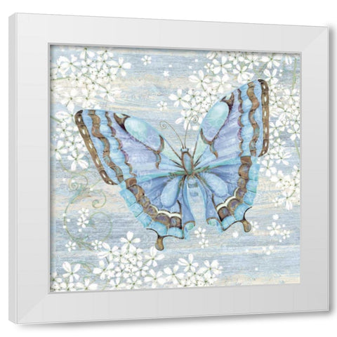 Blue Butterfly White Modern Wood Framed Art Print by P.S. Art Studios