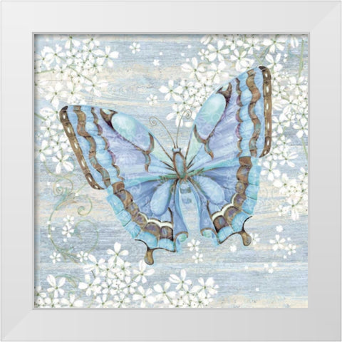Blue Butterfly White Modern Wood Framed Art Print by P.S. Art Studios
