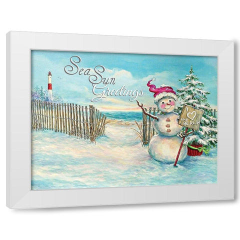 Sea Sun Greetings White Modern Wood Framed Art Print by P.S. Art Studios