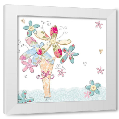 Floral Welcome White Modern Wood Framed Art Print by P.S. Art