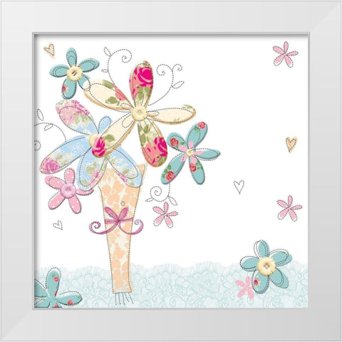 Floral Welcome White Modern Wood Framed Art Print by P.S. Art