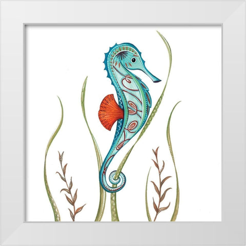 Sea Horse White Modern Wood Framed Art Print by P.S. Art