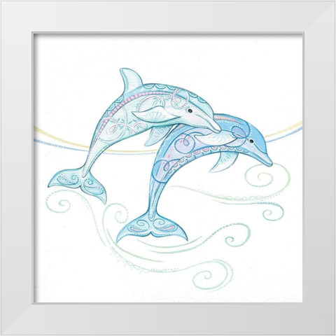Dolphins White Modern Wood Framed Art Print by P.S. Art