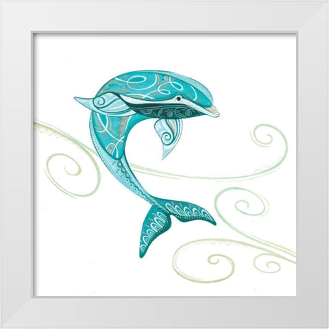 Dolphin White Modern Wood Framed Art Print by P.S. Art
