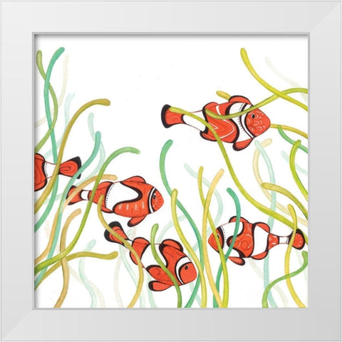 Orange Fish White Modern Wood Framed Art Print by P.S. Art