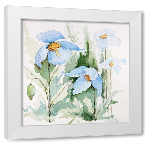 Blue Flowers I White Modern Wood Framed Art Print by P.S. Art